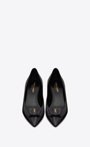 YSL Anaïs Bow Pumps In Smooth Læder Černé Tmavě Blankyt | 68315-SAYN