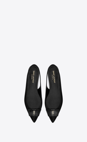 YSL Anaïs Slingback Flats In Smooth And Lakovaná Læder Černé Tmavě Blankyt | 92856-OIWQ