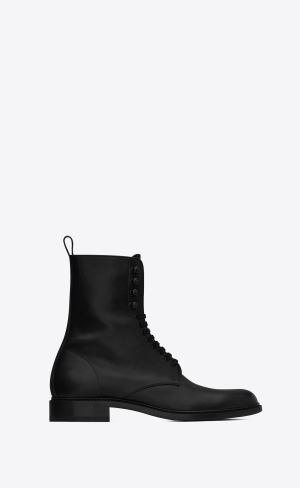 YSL Army Laced Boots In Matte Læder Černé | 61792-URBQ