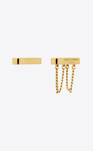 YSL Asymmetric Saint Laurent Earrings In Metal Zlaté | 68179-UZOF