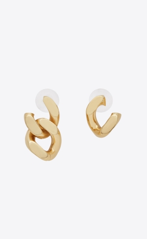YSL Asymmetrical Curb Chain Earrings In Metal Zlaté | 76054-CFHR