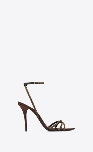 YSL Ava Sandals In Crepe Satin With Rhinestones Tmavě Čokolády | 17964-RMBA