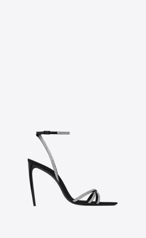 YSL Ava Sandals In Crepe Satin With Rhinestones Černé | 32074-RGVZ