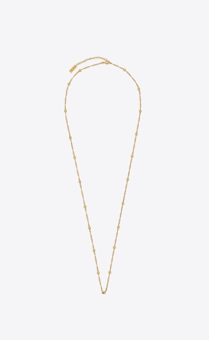 YSL Ball And Intertwined Chain Long Necklace In Metal Zlaté | 69048-YIWN