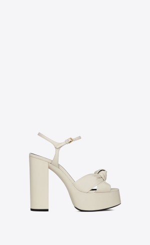 YSL Bianca Platformy Sandals In Smooth Læder Pearl | 93087-YLKB
