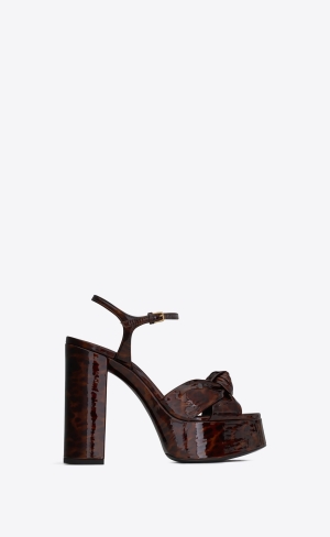 YSL Bianca Platformy Sandals In Tortoiseshell Lakovaná Læder Naturel | 36954-JMXU