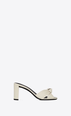 YSL Bianca Podpatku Mules In Smooth Læder Pearl | 39476-MIVG