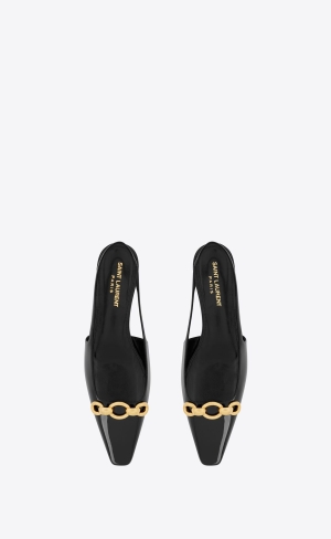 YSL Blade Slingback Flats In Lakovaná Læder Černé | 16750-XCFO