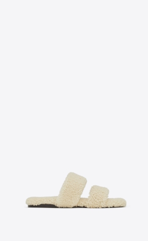YSL Bleach Mules In Shearling Krém | 35497-RNSF