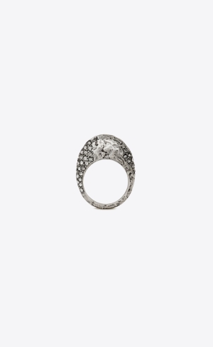 YSL Bumpy Rhinestone Ring In Metal Stříbrné | 56173-VCNR