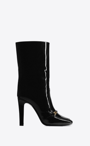 YSL Camden Boots In Lakovaná Læder Noir | 82095-OPDR