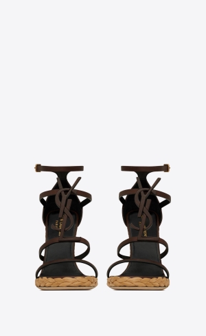 YSL Cassandra Klínku Espadrilles In Smooth Læder Tmavě Čokolády | 92360-SYDQ