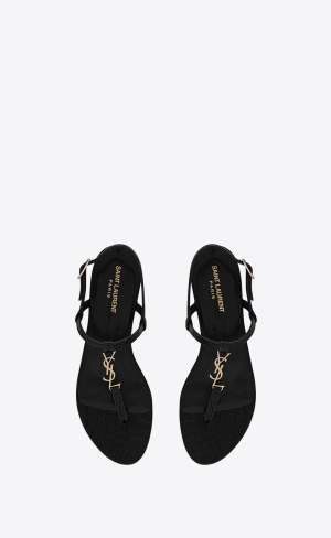YSL Cassandra Sandals In Crocodile-embossed Læder Černé | 50729-ZDPJ