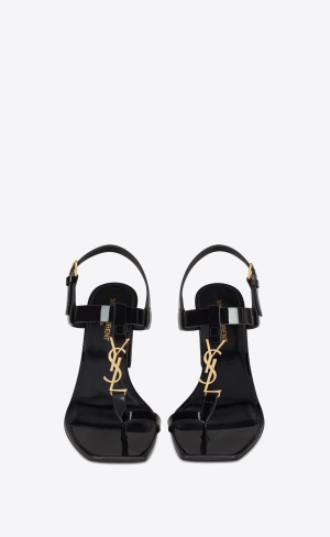 YSL Cassandra Sandals In Lakovaná Læder Černé | 09528-JAKS