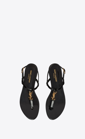 YSL Cassandra Sandals In Lakovaná Læder Černé | 13864-WEKH