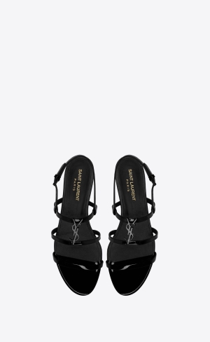 YSL Cassandra Sandals In Lakovaná Læder Černé | 32597-LRWV