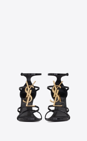 YSL Cassandra Sandals In Lakovaná Læder Noir | 65412-YDTB