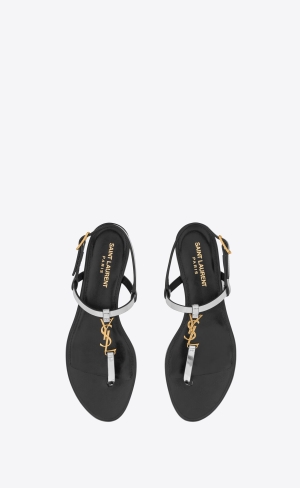YSL Cassandra Sandals In Reflective Læder Argent | 72904-UFCZ