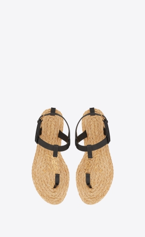 YSL Cassandra Sandals In Smooth Læder Noir | 02739-RYML
