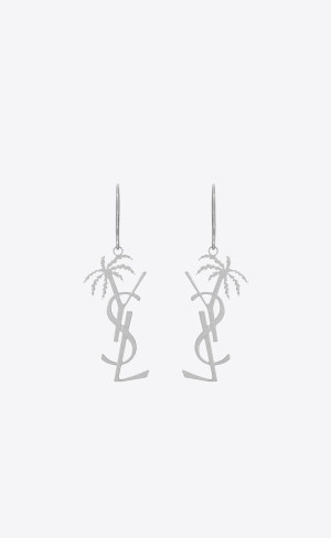 YSL Cassandre Palm Earrings In Metal Mirror | 13497-WXMD