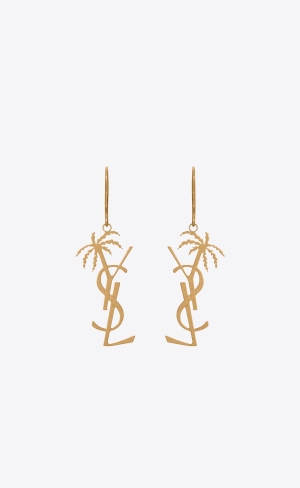 YSL Cassandre Palm Earrings In Metal Zlaté | 83740-CJHQ