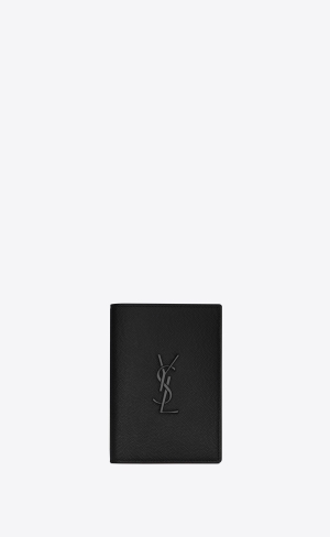 YSL Cassandre Passport Case In Grain De Poudre Embossed Læder Černé | 51492-HGWN