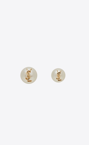 YSL Cassandre Pearl Earrings In Metal Zlaté Krém | 06481-WZBC
