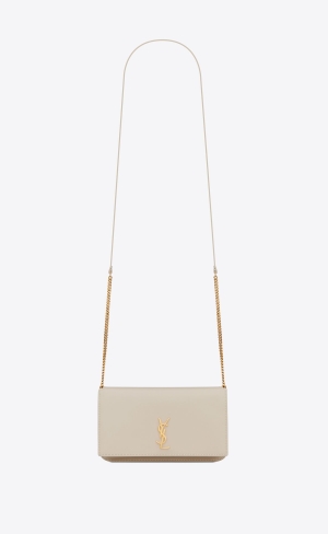YSL Cassandre Phone Holder With Páskové In Smooth Læder Blanc Vintage | 10948-KQVZ