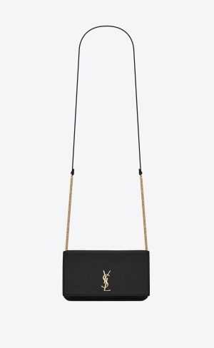 YSL Cassandre Phone Holder With Páskové In Smooth Læder Černé | 94065-HXRS
