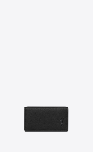 YSL Cassandre Shadow Saint Laurent Slim Keycase In Grained Læder Černé | 51063-ZGDH