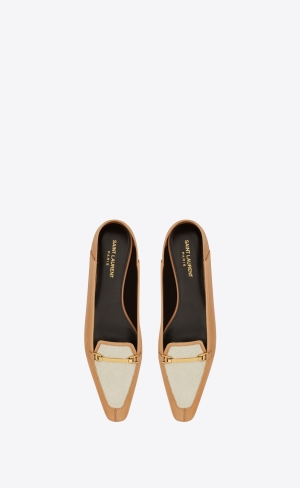 YSL Chris Slippers In Vegetable-tanned Læder And Platene Zlaté Bílé | 68075-BQGO