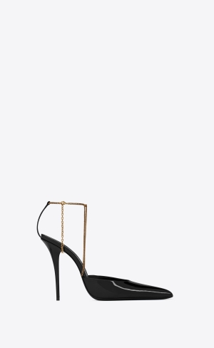 YSL Claw Slingback Pumps In Lakovaná Læder Noir | 75439-LSJF