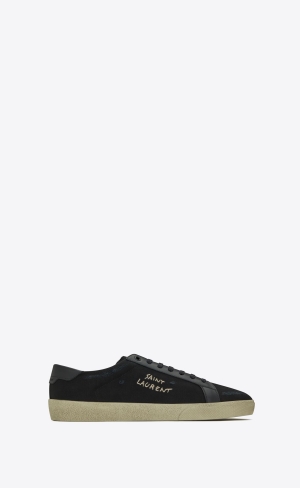 YSL Court Classic Sl/06 Embroidered Sneakers In Platene And Smooth Læder Černé | 61072-ELGI