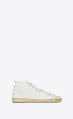 YSL Court Classic Sl/39 Mid-top Sneakers In Grained Læder Bílé | 54290-HWEF
