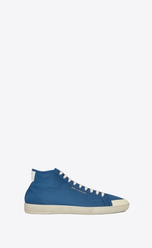 YSL Court Classic Sl/39 Mid-top Sneakers In Nylon And Læder Tmavě Blankyt Bílé | 70316-EATX
