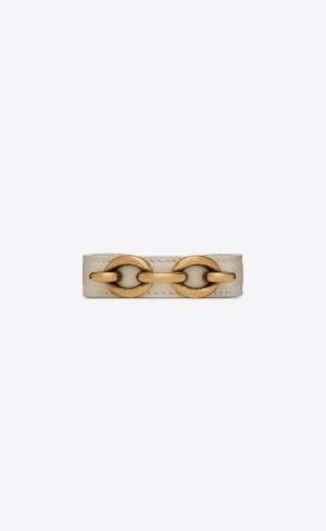 YSL Cuff Bracelet In Smooth Læder And Metal Světle Hnědé | 48695-JQHY