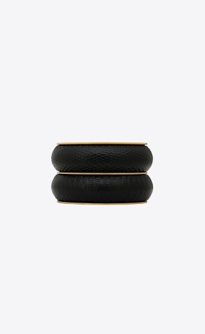YSL Cushion Cuff In Lizard-embossed Læder And Metal Černé | 72591-RQDU