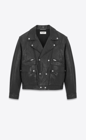 YSL Cyklistické Jacket In Vintage Crinkled Lambskin Černé | 03687-KANQ