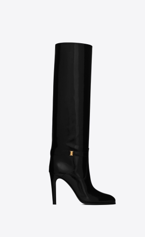 YSL Diane Boots In Shiny Læder Noir | 47056-SHYM