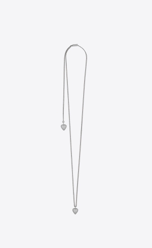 YSL Double Heart Charm Sliding Necklace Palladium | 28470-JMHO