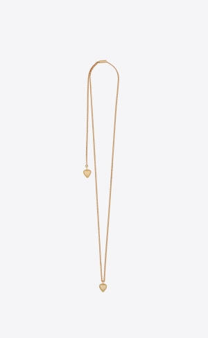 YSL Double Heart Charm Sliding Necklace Zlaté | 52637-MWIT