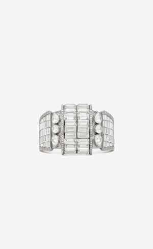 YSL Empire Rhinestone Cuff Bracelet In Metal Palladium And Crystal | 26859-CDYG
