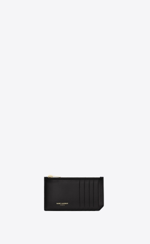YSL Fragments Zipped Card Case In Smooth Læder Černé | 92865-THIY