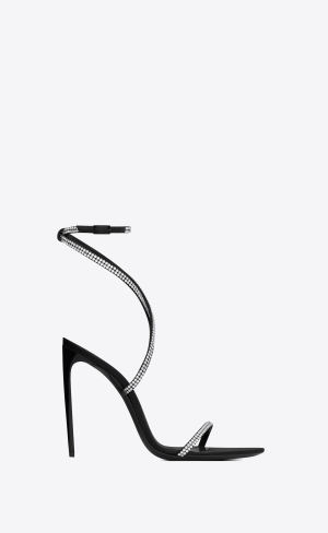YSL Georgia Sandals In Crepe Satin With Rhinestones Černé | 46732-NZMT