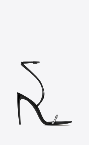 YSL Gloria Sandals In Crepe Satin With Rhinestones Černé | 60152-RMQW