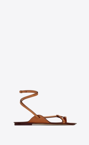 YSL Isla Byty Sandals In Smooth Læder Cuoio | 52841-DXZY