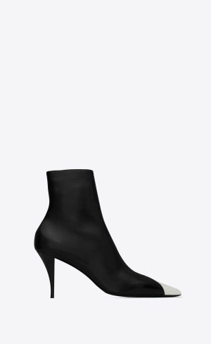 YSL Jam Zipped Boots In Shiny Læder Noir, Blanc Optique Et Or | 91587-EXVA