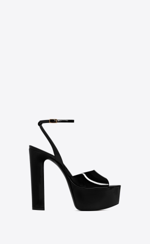 YSL Jodie Platformy Sandals In Lakovaná Læder Černé | 53204-GNFM