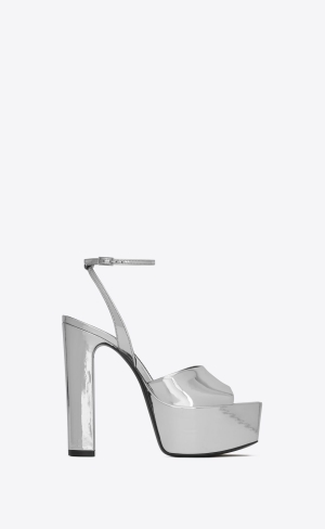 YSL Jodie Platformy Sandals In Reflective Læder Argent | 21869-HFDR
