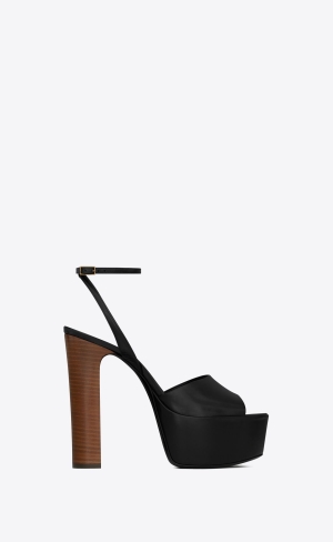 YSL Jodie Platformy Sandals In Shiny Læder Černé | 42067-CSZF